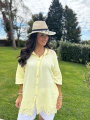 Lemon Bubble Cotton Crochet Hem Blouse Jo