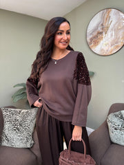 Chocolate Sequin Panel Sweatshirt Victoria