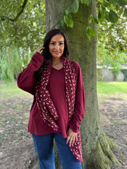 Wine Fringed Neck Top Donna