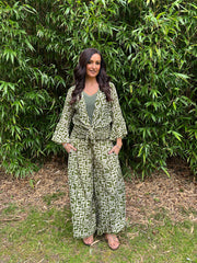 Khaki Geometric Tie Front Trouser Set Peyton