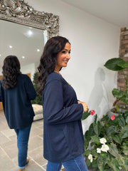 Navy V Neck Brooch Top Harper