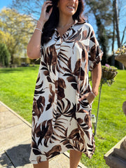 Chocolate Palm Leaf Shirt Dress Haven