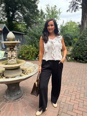 Black Seam Front Pull On Comfort Trousers