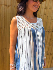 Navy Brushed Stripe Panel Dress Jodie