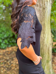 Black Lace Sleeve Fine Knit Becca