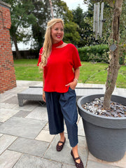Red Asymmetric Off Shoulder Knit Cora