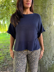 Navy Cotton Reverse Seam Knit Jo