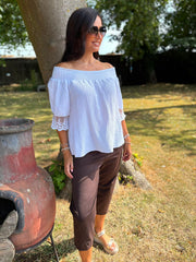 White Bubble Cotton Lace Trim Top Adele