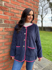 Navy Fleece Button Jacket Farah