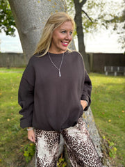 Chocolate Oversized Pleat Detail Sweatshirt Roxy