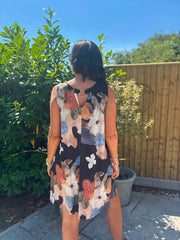 Black Brushed Floral Pattern Dress Valentina