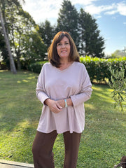 Pink Fringed Neck Top Donna