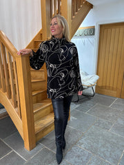 Black Swirl Collared Knit Daphne