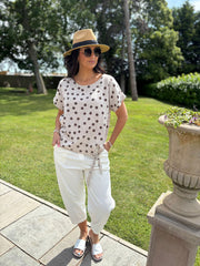 Mocha Polka Dot Tie Top Joanna