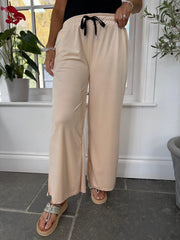 Stone Pull On Wide Leg Velour Trousers