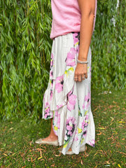 Stone Asymmetric Floral Frill Skirt Amy