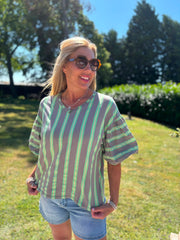 Mocha Puff Sleeve Striped Top Erin