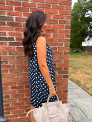Navy Ring Detail Polka Dot Dress Anna