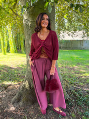Wine Wide Leg Pull on Silvia Trousers