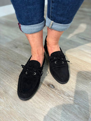 Black Faux Suede Boat Shoes