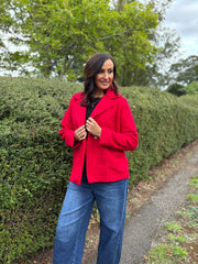 Red Boucle Buttoned Coat Isla