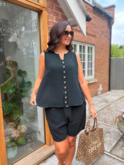 Black Flower Detail Vest Nina