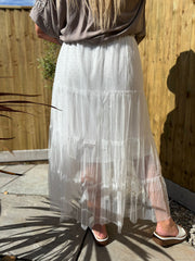 White Tiered Mesh Tulle Skirt