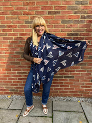 Navy Graphic Heart Scarf