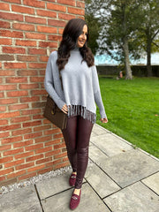 Grey Fringed Roll Neck Jumper Naomi