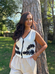 White Contrast Trim Waistcoat Jan