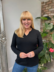 Black Ribbed Long Sleeve Top Emma