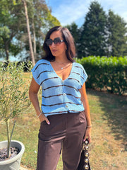 Blue Buttoned Stripe Knit Edith