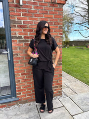 Black Ribbed Drape Tie Co-ord Daniella