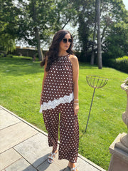 Chocolate Polka Dot Lace Trim Set Kimberly