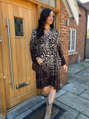 Chocolate Leopard Floral Trim Dress Eden