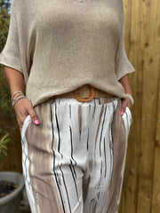 Mocha Brushed Stripe Trousers Sadie
