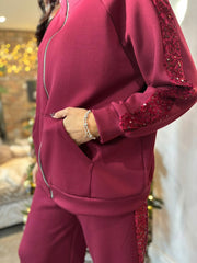Wine Sequin Velour Trim Jacket Trixie
