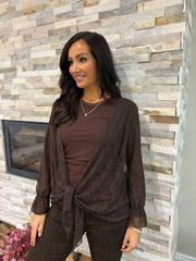 Chocolate Lace Tie Front Shrug Rachel