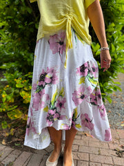 White Asymmetric Floral Frill Skirt Amy