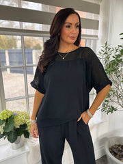 Black Bubble Cotton Trouser Set Hayley