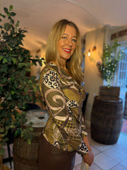 Olive Mixed Print Twist Front Top Bronte