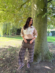 Camel Luxury Collared Floral Knit Eve