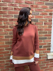 Chocolate Striped Trim Knit Ophelia