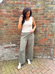 Khaki Seam Front Pull On Comfort Trousers