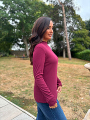 Wine Ribbed Flute Neck Top Charlotte