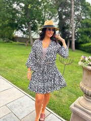 Leopard Tie Front Skirt Set Rosa