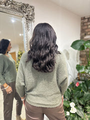 Khaki Shimmer V Neck Knit Seren