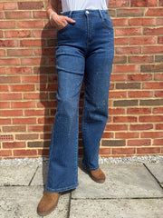 Denim Diamante Wide Leg Jeans