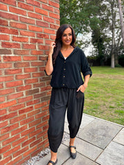 Black Mesh Detail Barrel Leg Trousers Parker