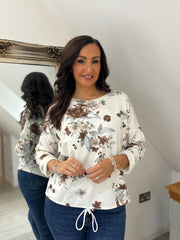 Chocolate Flower Drawstring Top Jayne